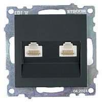 Розетка компьютерная 2-местная RJ-45 (механизм) ,STEKKER ,GLS00-7109-05, серия Катрин, черный