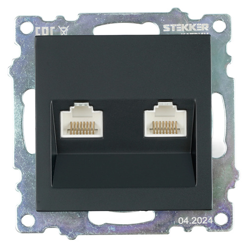 Розетка компьютерная 2-местная RJ-45 (механизм) ,STEKKER ,GLS00-7109-05, серия Катрин, черный