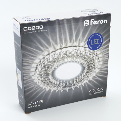 Светильник встраиваемый с белой LED подсветкой Feron CD900 потолочный MR16 G5.3 белый фото 2