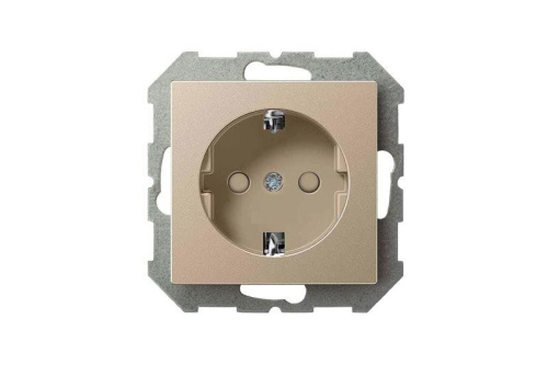 Розетка 2P+E Liregus Epsilon со шторками шампань 28-3113 фото 2
