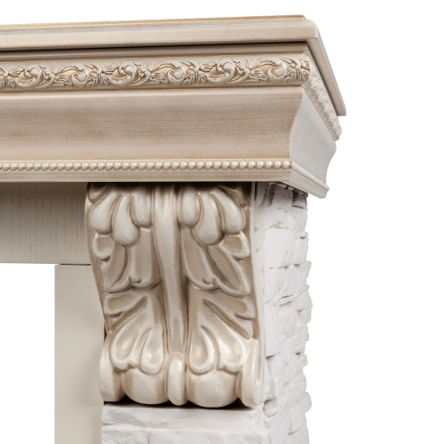 Каминокомплект ROCKLAND LUX/ЧЕЛСИ ЛЮКС Белый дуб с золотой патиной с очагом Электроочаг EVRIKA 25.5 фото 8