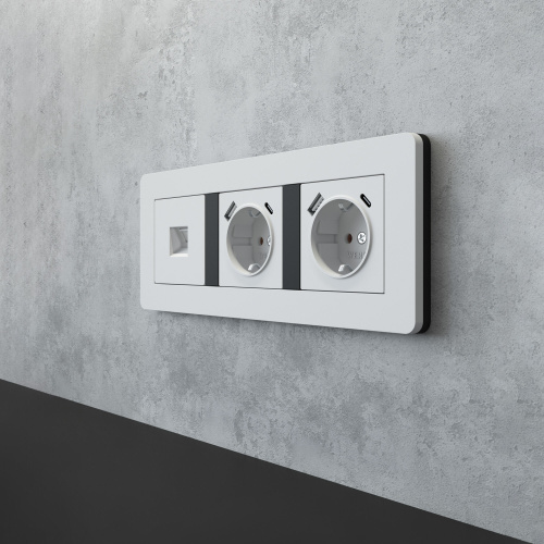 Рамка из поликарбоната на 3 поста Split белый/черный, soft-touch W0033068 фото 2