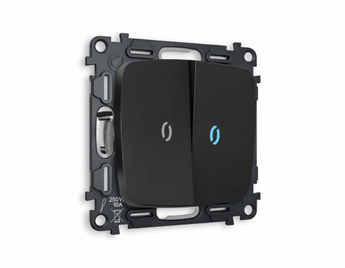 Комплект механизма 2-кл выключателя AMBRELLA VOLT с подсветкой 10000K OMEGA Черный матовый QUANT (OP8040, VM115, G17B) MO804020