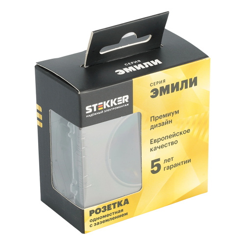 Розетка 1-местная с защитной шторкой с/з (механизм), STEKKER, 250В, 16А, серия Эмили, RST16-5110-09, антрацит, soft touch фото 2