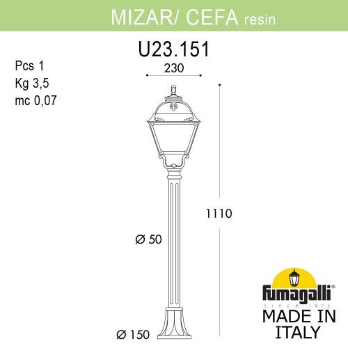 Fumagalli Садовый светильник-столбик FUMAGALLI MIZAR.R/CEFA U23.151.000.BXE27 фото 2 Fumagalli Садовый светильник-столбик FUMAGALLI MIZAR.R/CEFA U23.151.000.BXE27 фото 2