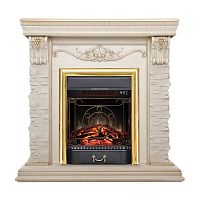 Электрокамин RealFlame Patricia WT белый дуб с золотой патиной с очагом Majestic Lux Brass