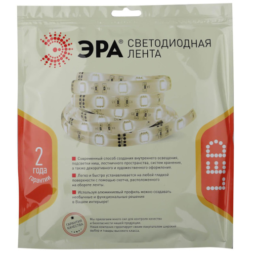 Светодиодная влагозащищенная лента ЭРА 4,8W/m 60LED/m 2835SMD теплый белый 5M LS2835-4,8-60-24-65-3000К-5m Б0043110 фото 2