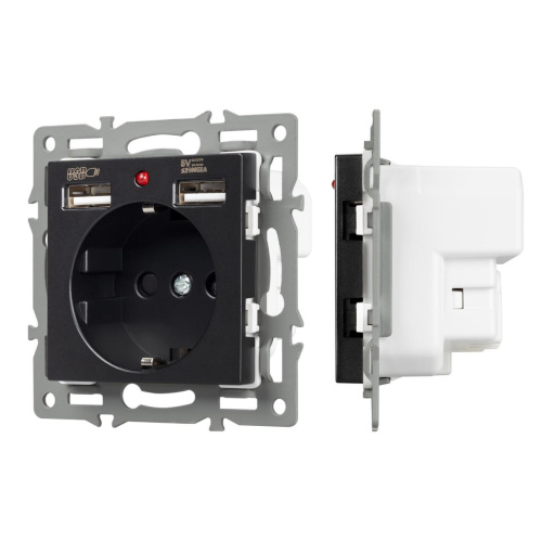 Механизм розетки с USB зарядкой SCT-MUAA-PL-BK (250V, 16A) Arlight 043734