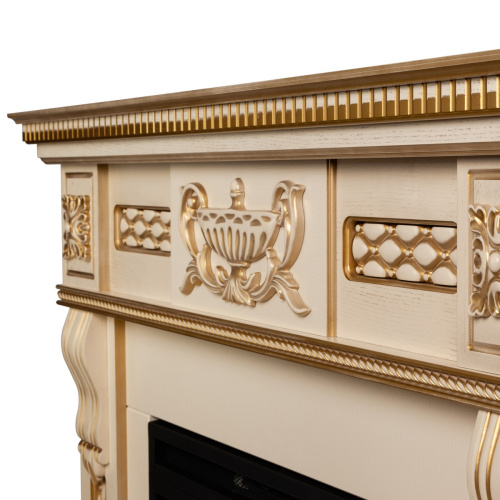 Каминокомплект CORSICA LUX/МАЛАГА ЛЮКС Бежевый дуб с золотой патиной с очагом Электроочаг CASSETTE/КАССЕТА 630 фото 3