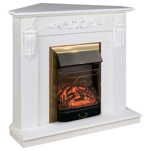 Электрокамин RealFlame Dominica Corner DN белый матовый с очагом Majestic Lux Brass фото 2 Электрокамин RealFlame Dominica Corner DN белый матовый с очагом Majestic Lux Brass фото 2