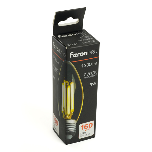 Лампа светодиодная Feron.PRO LB-1208 Свеча E27 1280LM 8W 175-265V 2700K фото 2