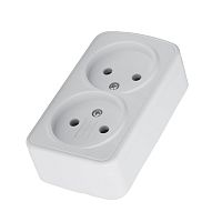 Розетка накладная 2-местная б/з STEKKER, PST10-502-20, пластик АВS, 250В, 16А, IP20, серия Basic, белый