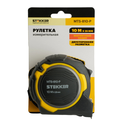 Рулетка, 10 м х 25 мм, магнит, II класс точности, двухстороннее нанесение, STEKKER MTS-810-P фото 4