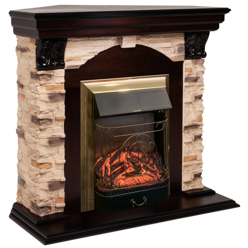 Электрокамин RealFlame Dublin Corner Rock AO античный дуб с очагом Majestic Lux Brass фото 2