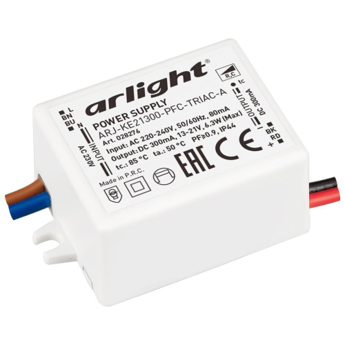 Драйвер Arlight ARJ-KE21300-PFC-Triac-A 13-21V 6,3W IP44 0,3A 028276 Драйвер Arlight ARJ-KE21300-PFC-Triac-A 13-21V 6,3W IP44 0,3A 028276