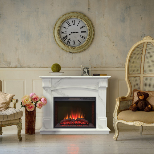 Каминокомплект CAROLINA/БОСТОН Мрамор белый с очагом Электроочаг SPARTA 25.5 фото 4