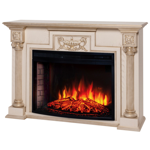 Каминокомплект LONDON/ЛОНДОН Бежевый дуб с золотой патиной с очагом Электроочаг FIRESPACE/ФАЕРСПЕЙС 33 фото 2