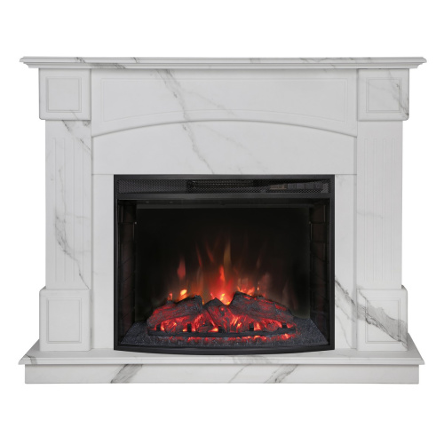 Каминокомплект CAROLINA/БОСТОН Мрамор белый с очагом Электроочаг EVRIKA 25.5