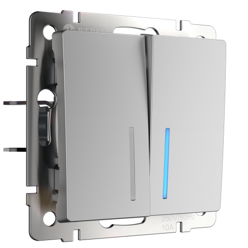 W1120106/ Выключатель двухклавишный с подсветкой (серебряный) W1120106 W1120106/ Выключатель двухклавишный с подсветкой (серебряный) W1120106