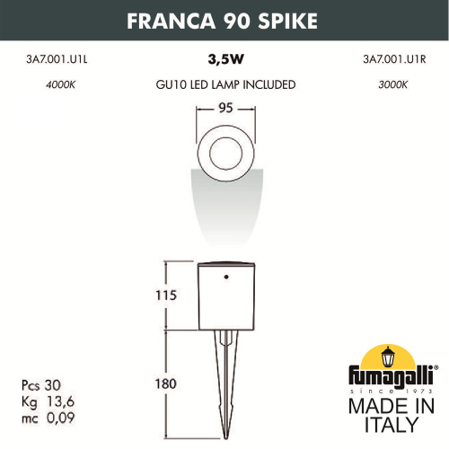 Ландшафтный светильник FUMAGALLI FRANCA 90 SPIKE 3A7.001.000.LXU1L фото 3