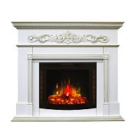 Каминокомплект BEETHOVEN/БЕТХОВЕН Белый дуб с золотой патиной с очагом Электроочаг EVRIKA 25.5