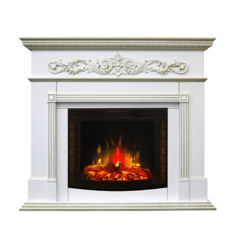 Каминокомплект BEETHOVEN/БЕТХОВЕН Белый дуб с золотой патиной с очагом Электроочаг EVRIKA 25.5
