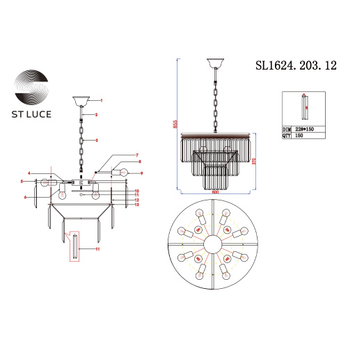SL1624.203.12 Люстра подвесная ST-Luce шампань/прозрачный E14 12*40W ERCOLANO фото 2 SL1624.203.12 Люстра подвесная ST-Luce шампань/прозрачный E14 12*40W ERCOLANO фото 2