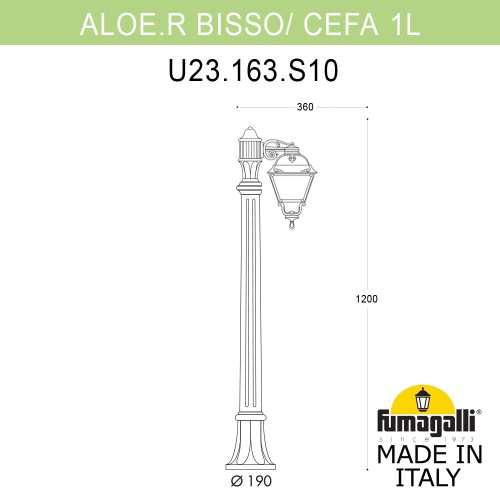 Fumagalli Садовый светильник-столбик FUMAGALLI ALOE.R/CEFA 1L U23.163.S10.AYE27 фото 2 Fumagalli Садовый светильник-столбик FUMAGALLI ALOE.R/CEFA 1L U23.163.S10.AYE27 фото 2