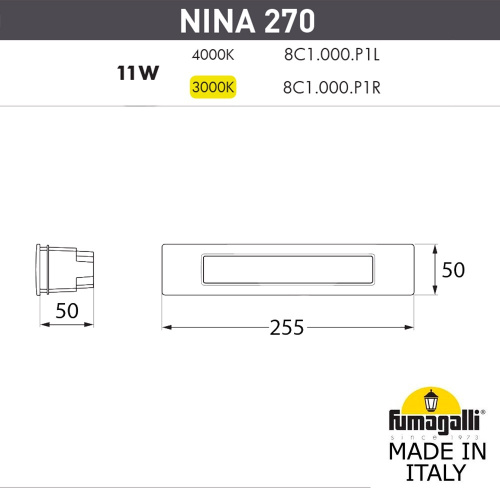 Fumagalli Светильник для подсветки лестниц встраиваемый FUMAGALLI NINA 270 8C1.000.000.AYP1L фото 3 Fumagalli Светильник для подсветки лестниц встраиваемый FUMAGALLI NINA 270 8C1.000.000.AYP1L фото 3
