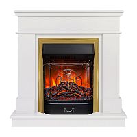 Электрокамин RealFlame Selena STD WT молочный с очагом Majestic Lux Brass