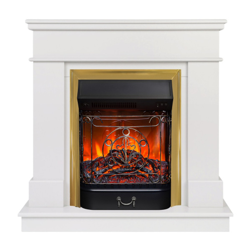 Электрокамин RealFlame Selena STD WT молочный с очагом Majestic Lux Brass Электрокамин RealFlame Selena STD WT молочный с очагом Majestic Lux Brass