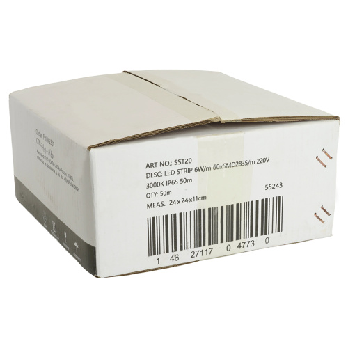 Лента светодиодная SST20 SAFFIT 60SMD(2835)/м 6Вт/м 220V 50м , 3000K, IP65 фото 2