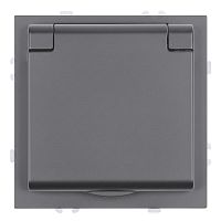 Розетка 1-местная с крышкой с защ. штор, STEKKER, с/з, IP42, 250В, 16А, серия Эмили, RST16-5112-10, платиново-серый, soft touch