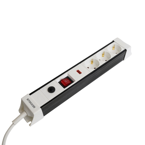 Сетевой фильтр 3-местный с/з STEKKER 3x1мм2, 5 м, 250В, 16А, серия Techno, HM22-31-05, белый фото 3