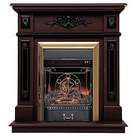 Электрокамин RealFlame Lilian DN орех с очагом Majestic Lux Brass