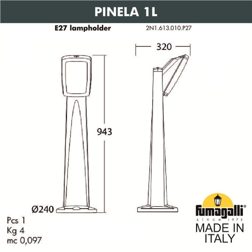 Fumagalli Садовый светильник-столбик FUMAGALLI PINELA 1L 2N1.613.010.WYF1R фото 3 Fumagalli Садовый светильник-столбик FUMAGALLI PINELA 1L 2N1.613.010.WYF1R фото 3