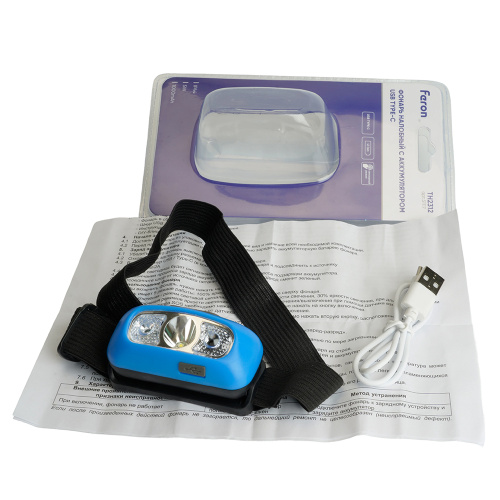 Фонарь налобный Feron TH2312 с аккумулятором 5W USB IP44, пластик фото 9 Фонарь налобный Feron TH2312 с аккумулятором 5W USB IP44, пластик фото 9