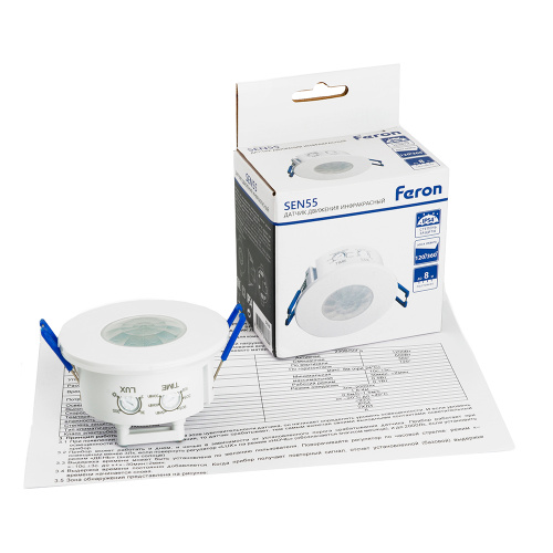 Датчик движения и освещенности 1200W 8m 120°(гориз.) 360°(верт.) белый, SEN55, артикул 51519 фото 8