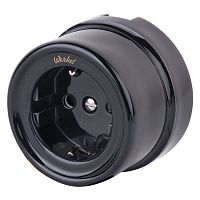 Розетка с заземлением черный ретро W5671008