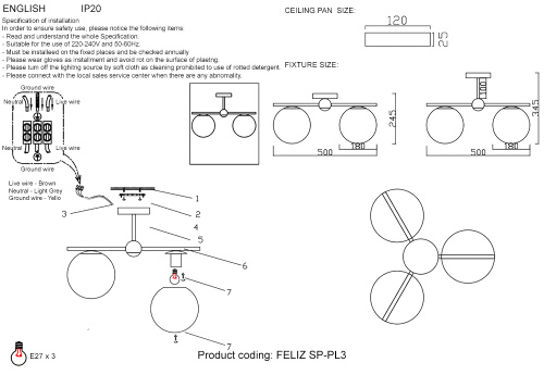 Люстра Crystal Lux FELIZ SP-PL3 BRONZE/WHITE фото 5