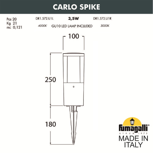 Ландшафтный светильник FUMAGALLI CARLO SPIKE DR1.572.000.WXU1L фото 2 Ландшафтный светильник FUMAGALLI CARLO SPIKE DR1.572.000.WXU1L фото 2