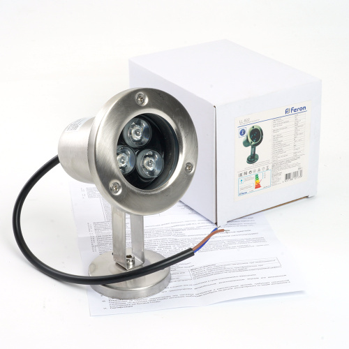 Светодиодный прожектор подводный Feron LL-822, 3W, AC/DC24V, низковольтный, 2700K, металлик, 80*80*130mm, IP68 фото 2