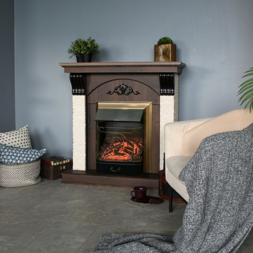 Электрокамин RealFlame Corfino NT орех с очагом Majestic Lux Brass фото 3