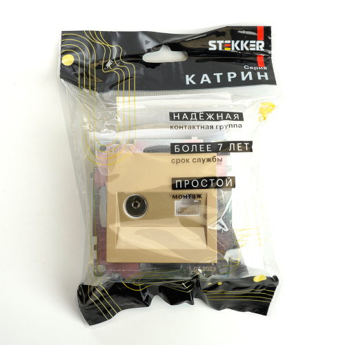 Розетка TV + компьютерная RJ-45 (механизм), STEKKER, GLS00-7106-08, серия Катрин, золото фото 2