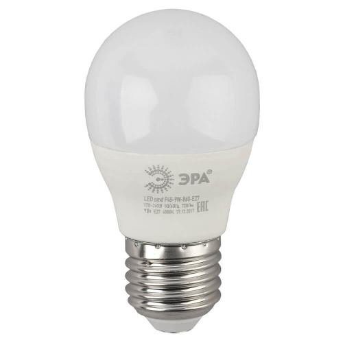 Лампа светодиодная ЭРА E27 9W 6000K матовая LED P45-9W-860-E27 Б0031412 Лампа светодиодная ЭРА E27 9W 6000K матовая LED P45-9W-860-E27 Б0031412