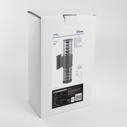 Светильник садово-парковый Feron DH0802, на стену вверх/вниз,  2*E27 230V, серый фото 4