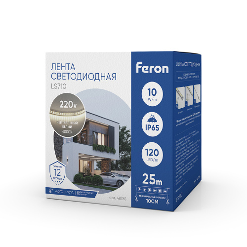 Светодиодная LED лента Feron LS710, 120SMD(2835)/м 10Вт/м 220V длина 25м, 4000K, IP65,  с 1 сетевым шнуром, 2 заглушками, 2 коннекторами в комплекте фото 6