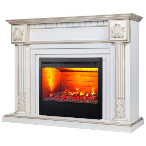 Электрокамин RealFlame Imperia 26/33 WT белый дуб с золотой патиной с очагом 3D Helios 26 фото 2 Электрокамин RealFlame Imperia 26/33 WT белый дуб с золотой патиной с очагом 3D Helios 26 фото 2