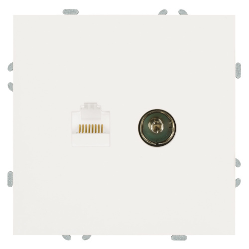 Розетка TV + компьютерная RJ-45 (механизм), STEKKER, серия Эмили, RST00-5106-01, белый фарфор, soft touch