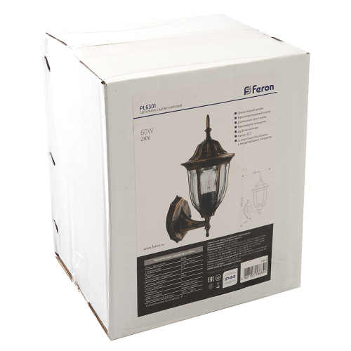 Светильник садово-парковый Feron PL6301 шестигранный на стену вверх 60W E27 230V, черное золото фото 3
